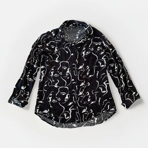 Big Dart Womens Top Blouse Size‎ EUR 36 (S) Black Button Up Collared Long Sleeve